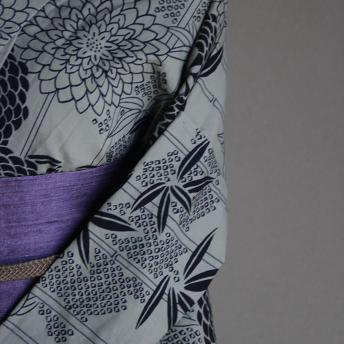 日本最大の 綿の単衣（菊、紅葉、秋草文）裄66 型染め 夏着物 手縫