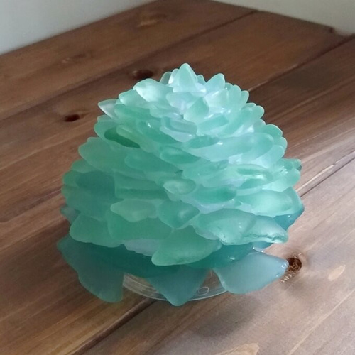 シーグラスランプ オーダー】シーグラスのまんまるランプシェード ライトブルー