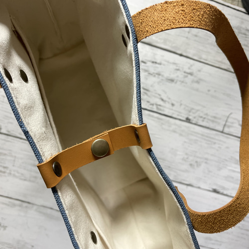 11号帆布二枚仕立て ハシビロコウ羽を広げて！刺繍 革持ち手のトート