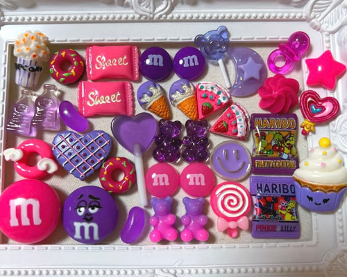 じゃらじゃらキーホルダー　パーツセット♡ピンク系♡デコパビーズ　スイーツ じゃらじゃらキーホルダー じゃらキー ピンク デコ キーホルダー