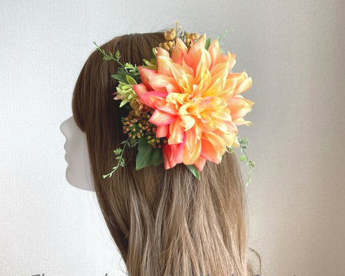 フラダンス・ダンス・発表会に♡オレンジイエローのダリアのヘア