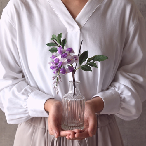 ◇粘土のお花◇ 藤 ガラスボトル F793 アートフラワー Old-Fantasy