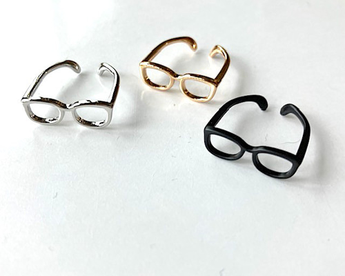 ハンドメイド 純銀 めがねモチーフsilverリング BLACK メンズ