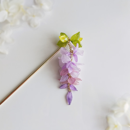 生花細工】【受注制作】本物のお花 藤の房の揺れる髪飾り
