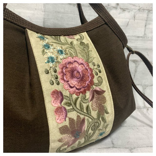 インド刺繍リボン】ポシェットグラニーバッグA【茶色】 ポシェット