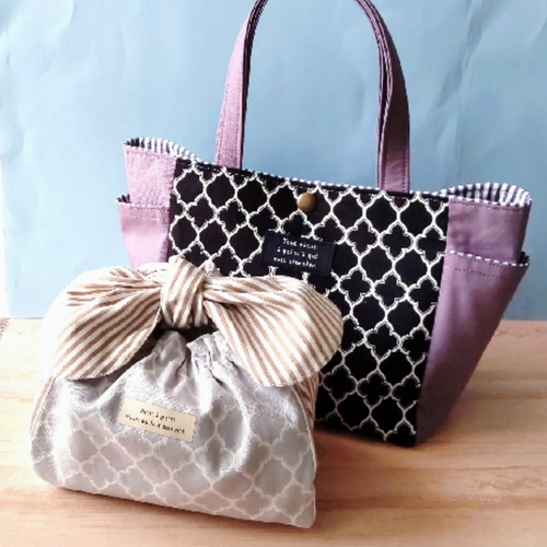 リボン結びお弁当袋 《ダルメシアン柄×イエローグリーン》スナップ