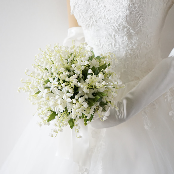 すずらんとジャスミンのウェディングブーケ&ブートニア　鈴蘭　スズラン　造花ブーケ　結婚式　ナチュラル 