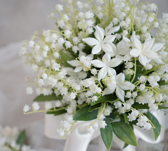 すずらんとジャスミンのウェディングブーケ&ブートニア　鈴蘭　スズラン　造花ブーケ　結婚式　ナチュラル 