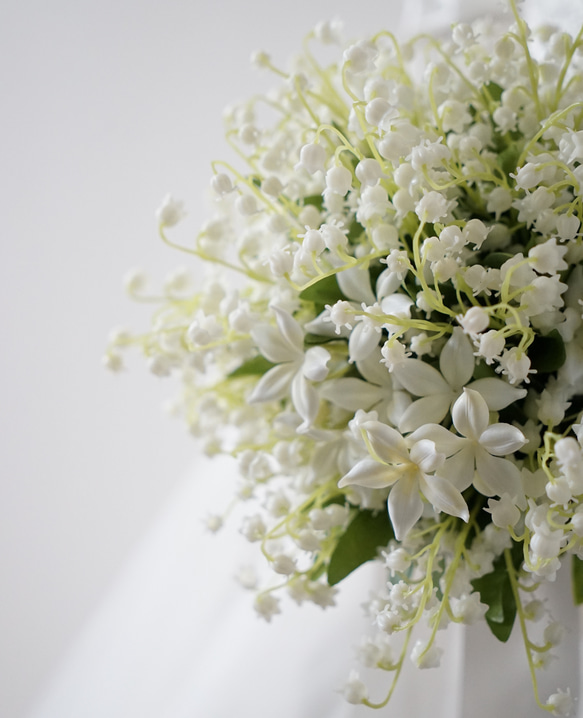 すずらんとジャスミンのウェディングブーケ&ブートニア　鈴蘭　スズラン　造花ブーケ　結婚式　ナチュラル 