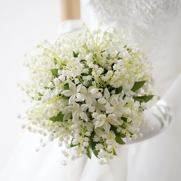 すずらんとジャスミンのウェディングブーケ&ブートニア　鈴蘭　スズラン　造花ブーケ　結婚式　ナチュラル 