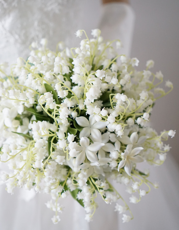すずらんとジャスミンのウェディングブーケ&ブートニア　鈴蘭　スズラン　造花ブーケ　結婚式　ナチュラル 