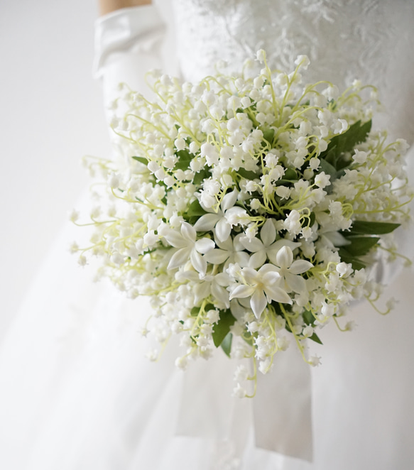 すずらんとジャスミンのウェディングブーケ&ブートニア　鈴蘭　スズラン　造花ブーケ　結婚式　ナチュラル 