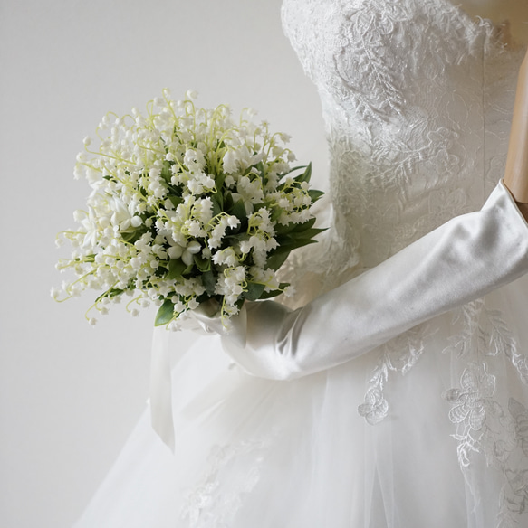 すずらんとジャスミンのウェディングブーケ&ブートニア　鈴蘭　スズラン　造花ブーケ　結婚式　ナチュラル 