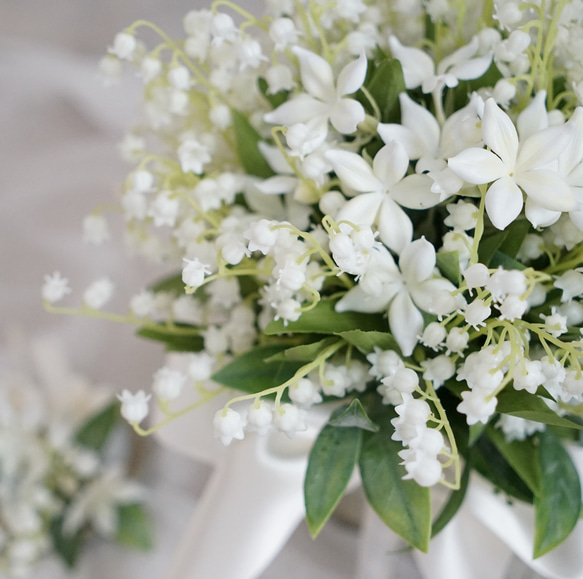 すずらんとジャスミンのウェディングブーケ&ブートニア　鈴蘭　スズラン　造花ブーケ　結婚式　ナチュラル 