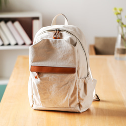 帆布 x 真皮背包，帶後袋，適用於筆記型電腦、防水、背包、媽媽包、刻名字背包 第7張的照片
