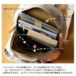 帆布×本革 レディース 通勤 リュック A4対応 15インチPC収納 きれいめ 大人 撥水 背面ポケット付き 旅行 出張 5枚目の画像