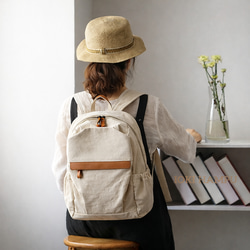 帆布×本革 レディース 通勤 リュック A4対応 15インチPC収納 きれいめ 大人 撥水 背面ポケット付き 旅行 出張 1枚目の画像