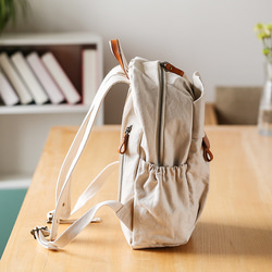 帆布 x 真皮背包，帶後袋，適用於筆記型電腦、防水、背包、媽媽包、刻名字背包 第8張的照片