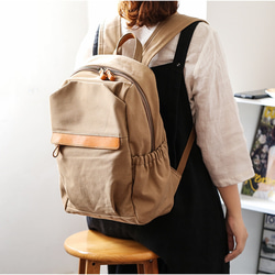 帆布 x 真皮背包，帶後袋，適用於筆記型電腦、防水、背包、媽媽包、刻名字背包 第13張的照片