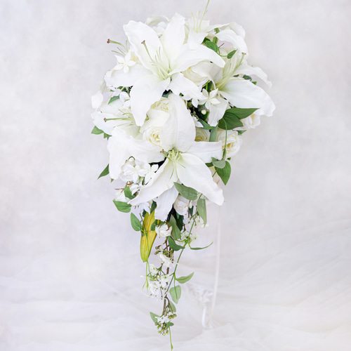 送料無料】ジャスミンとユリのキャスケードブーケ ウェディング