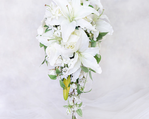 送料無料】ジャスミンとユリのキャスケードブーケ ウェディング