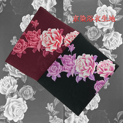 京染浴衣生地 2枚セット 「薔薇」 箔入り 約37cm×70cm 綿紅梅 綿100% 日本製 K-A-C0081 1枚目の画像