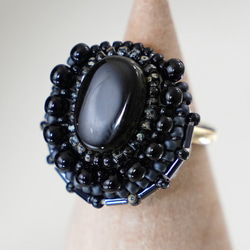 Chatty 戒指 106 均碼珠繡戒指黑色超大戒指深色 第3張的照片