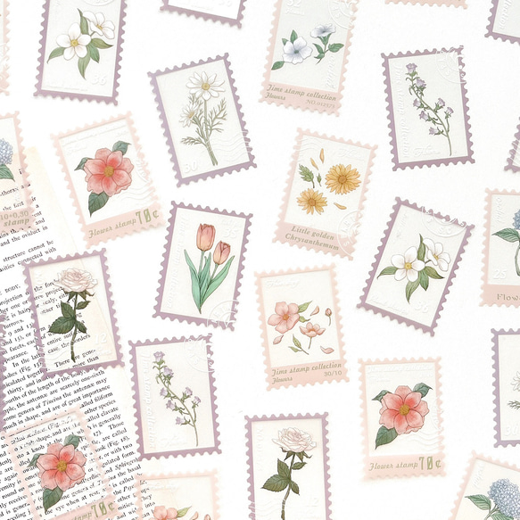 切手風 フレークシール 30枚set《Flowers》 [F624] 2枚目の画像