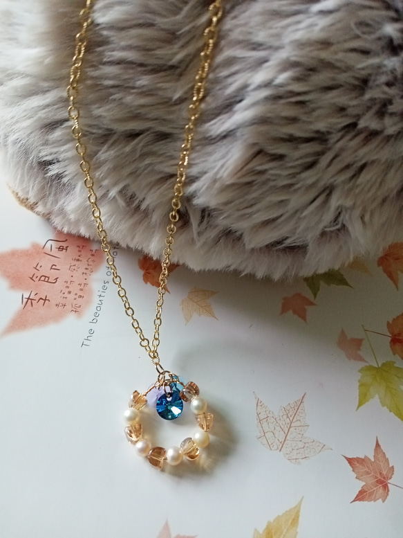 施華洛世奇水晶及珍珠的項鍊，14kgf鍊條 第4張的照片