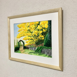 「ミモザの小径」透明水彩画　原画　風景画　額縁付　F4サイズ 4枚目の画像