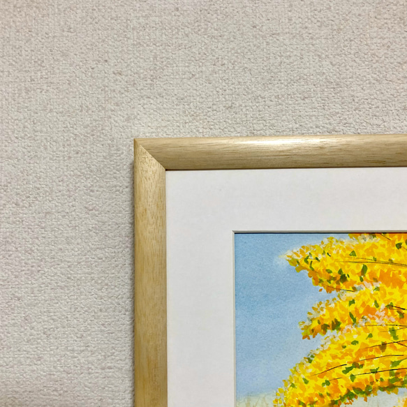 「ミモザの小径」透明水彩画　原画　風景画　額縁付　F4サイズ 5枚目の画像