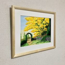「ミモザの小径」透明水彩画　原画　風景画　額縁付　F4サイズ 3枚目の画像