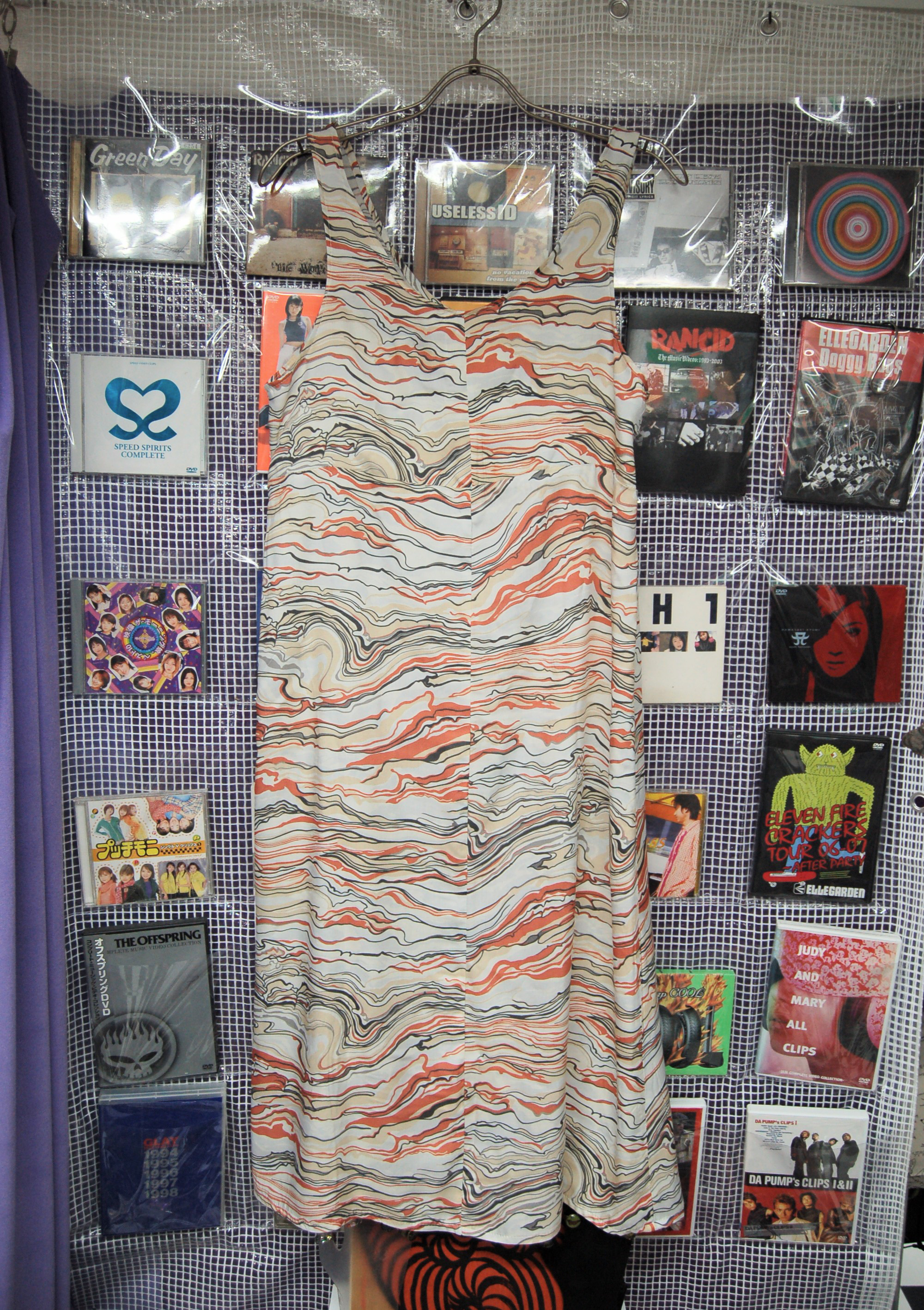 マーブルアートペイントデザイン　レーヨンスリットロングワンピース