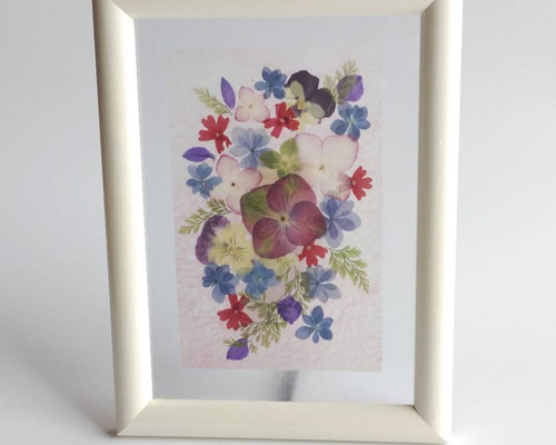 手作り　押し花額　73cm×57cm　2 押し花ミニ額④ 薄ピンク色 土佐和紙 その他インテリア雑貨