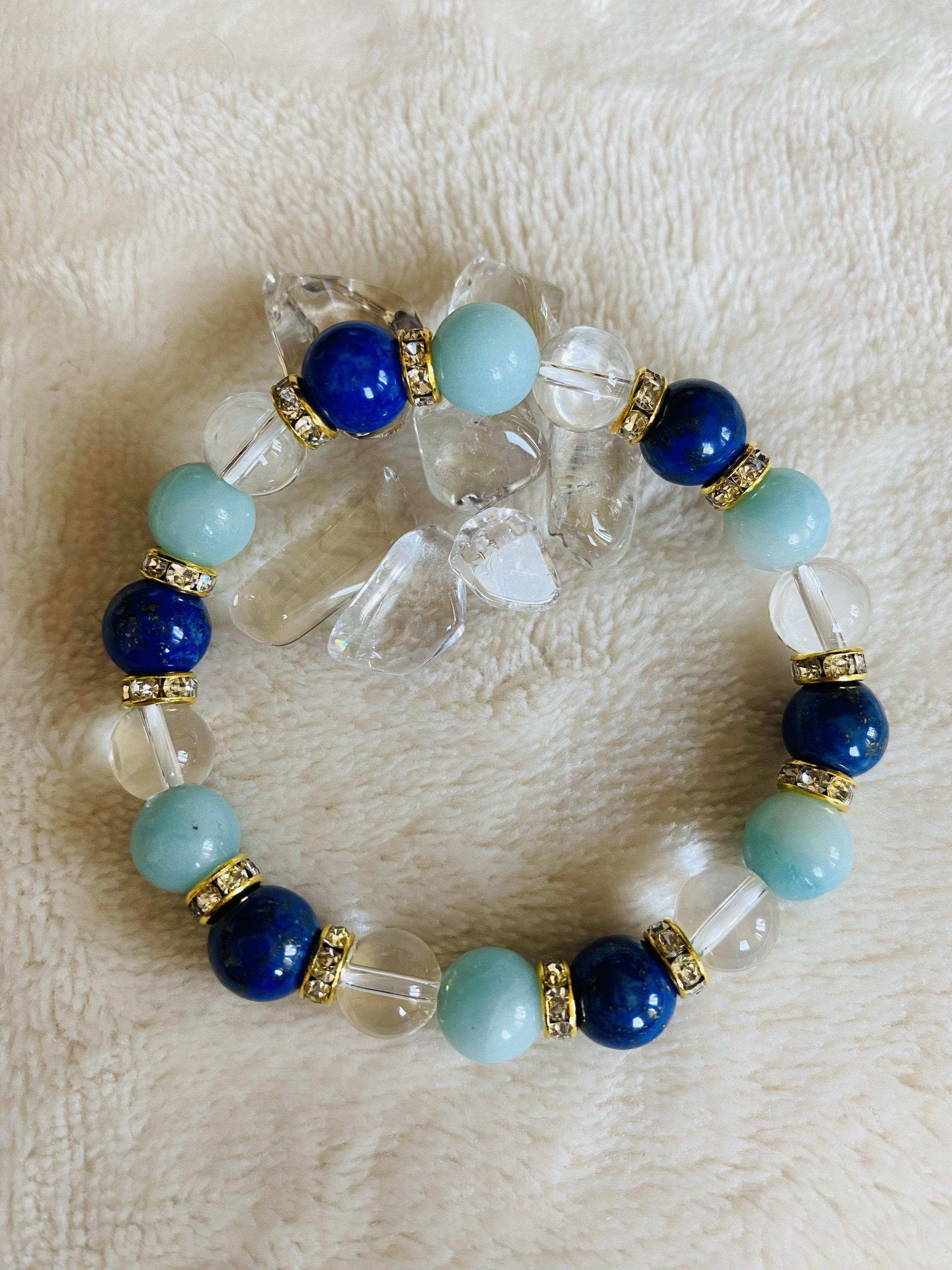 ラピスラズリ＆アマゾナイト＆水晶〜揺るぎない信念を持ち、バランスを調和させる天然石ブレスレット〜