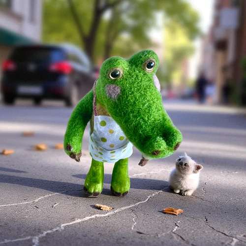 わに　羊毛フェルト ワニくん/羊毛フェルトフィギュア/首.尻尾動きます 羊毛フェルト Sugar