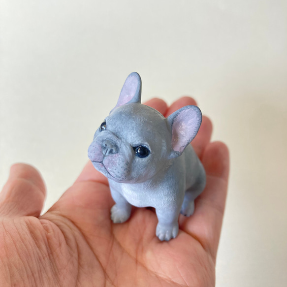 フレンチブルドッグ パピー ブルー お座り 置物 インテリア雑貨