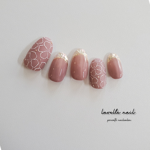 coral french❁コーラルピンク フラワーネイル ピンクネイル 春