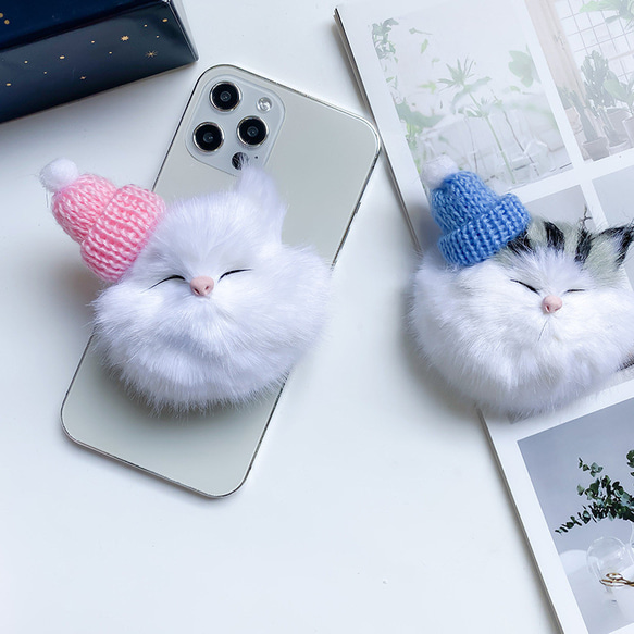 スマホスダント　携帯スダント　モコモコ可愛い猫ちゃん 1枚目の画像