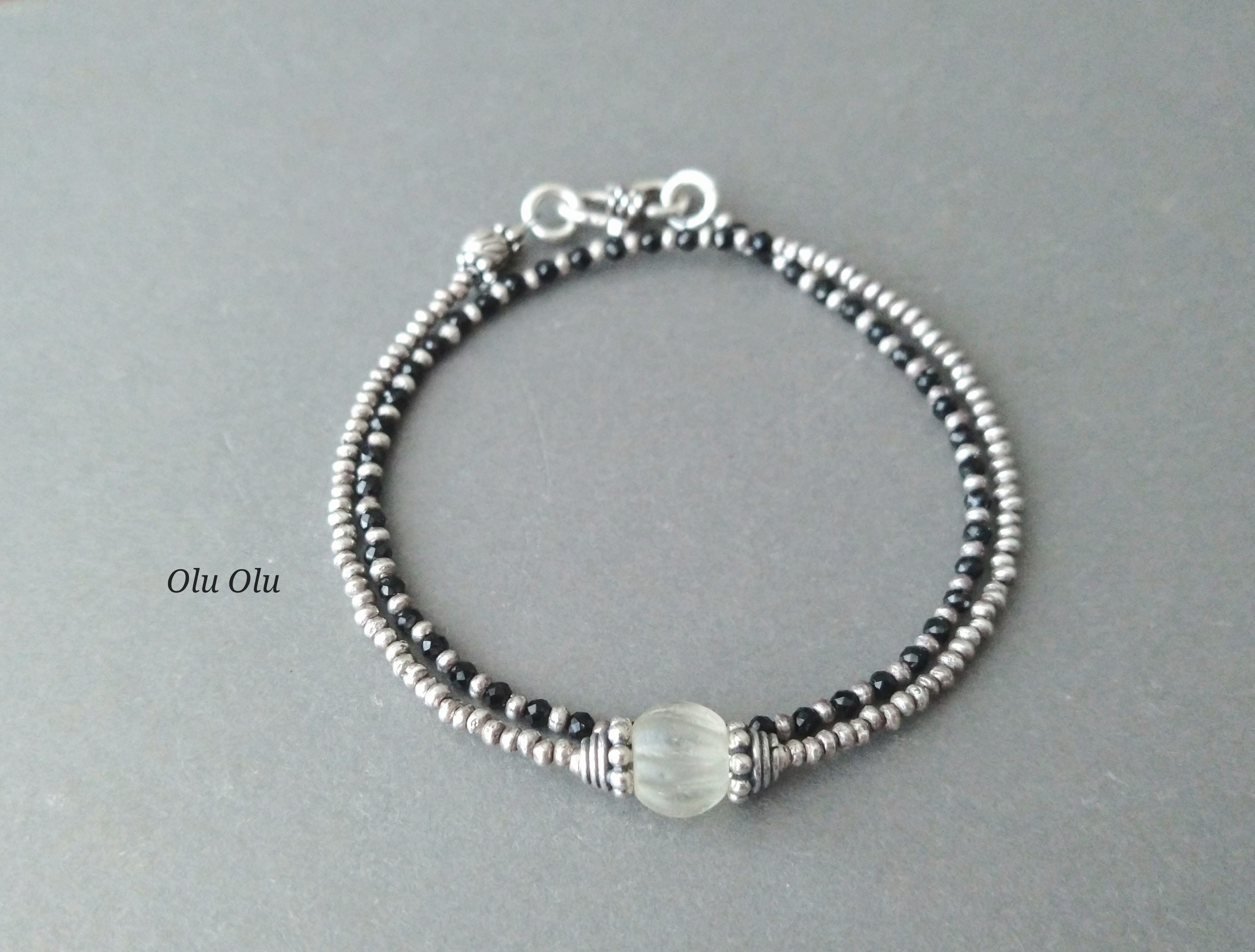 古代水晶×ブラックスピネル×カレンシルバーのブレスレット