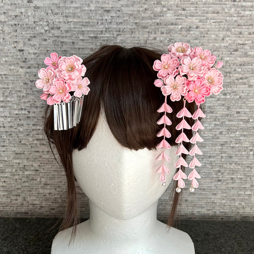 七五三(7歳さん以上向け)桜かんざしセット ピンク つまみ細工 七五三(7歳さん以上向け)桜かんざしセット ピンク つまみ細工