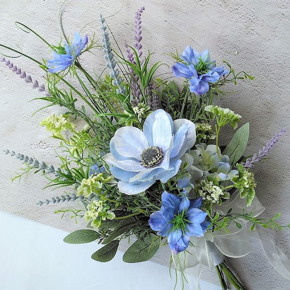 ブルー の ウェディング ブーケ ns844 アーティフィシャルフラワー ブーケ 君思い、花は微笑む 通販｜Creema(クリーマ) 15672465