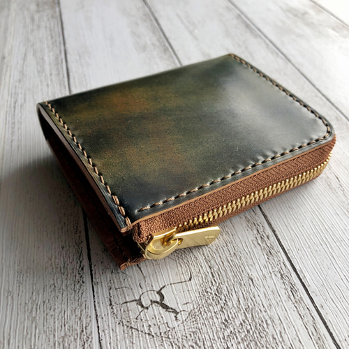 受注製作 Horweenシェルコードバン マーブルブラックL字ファスナーミニ