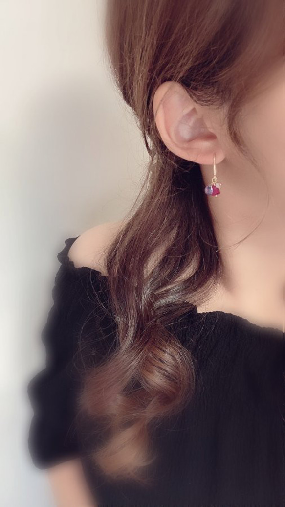 ルビー × タンザナイト × クリスタル pierce/earring 2枚目の画像