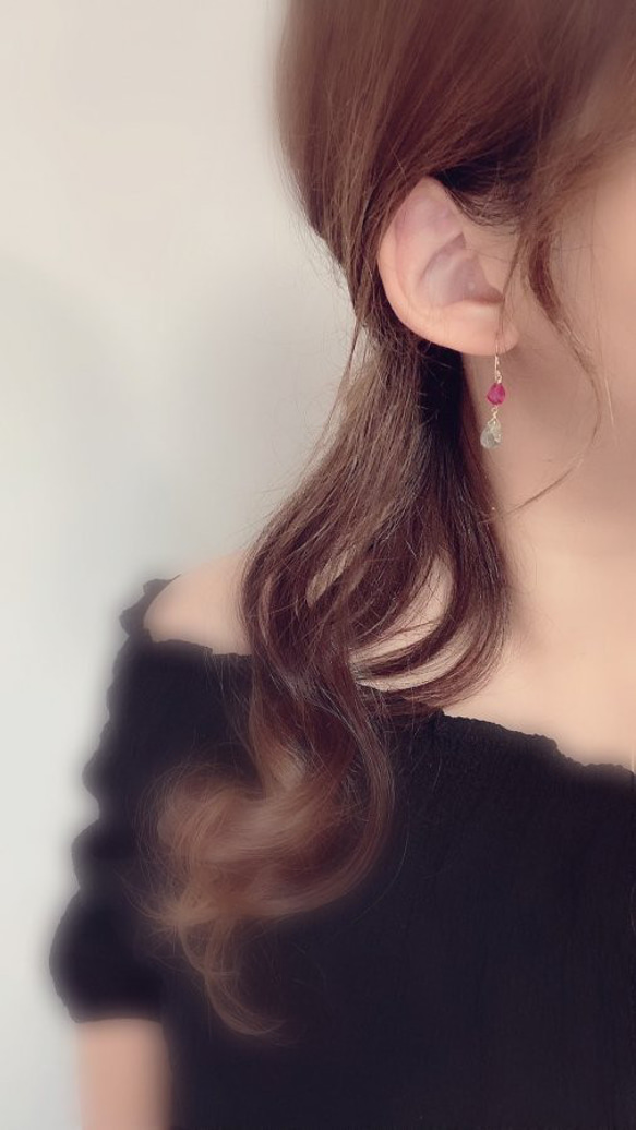 ルビー × ローズクオーツ pierce/earring 2枚目の画像