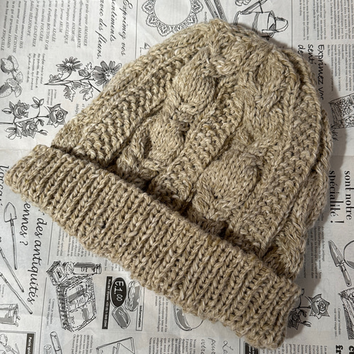 stone  アラン編み　ニットビーニー アラン模様のニット帽・ベージュ ニット帽・ビーニー pineapple 通販