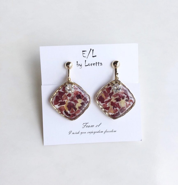 Flower square pierce/earring(Red) 2枚目の画像