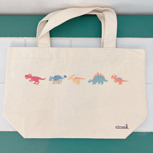 恐竜の手刺繍ランチトートバッグ ティラノサウルス 化石 オリジナル