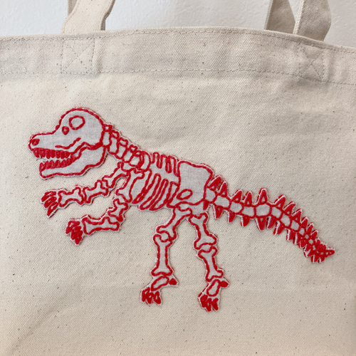恐竜の手刺繍ランチトートバッグ ティラノサウルス 化石 オリジナル