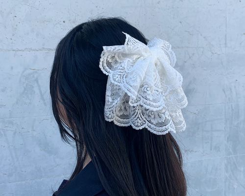 大きな レース リボン の髪飾り ガーリー タイプ ホワイト 6 レトロ